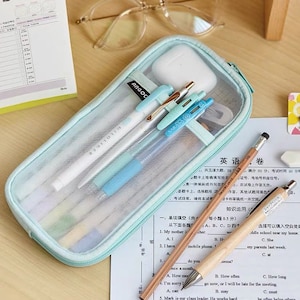 Transparent Mesh Pencil Case | Medium Capacity | Pen case | Pencil Pouch | Pen Pouch | Zipper Pouch | Makeup Bag | College School Office