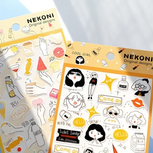 Adesivos bonitos coreanos de Nekoni | Kawaii planejador adesivos lixo diário colagem bujo scrapbooking suprimentos | Artigos de papelaria fofos coreanos