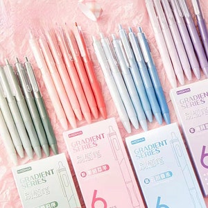 6-teiliges Farbverlaufs-Tinten-Gelstift-Set | ST Schreibstifte Werkzeuge | Ästhetische niedliche Stifte | Kawaii Planer Schule Büro Studium Schreibwaren