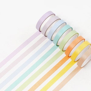 12 Rolls Basic Slim Washi Tape Set | Pastel Rainbow Washi Tape | Planner