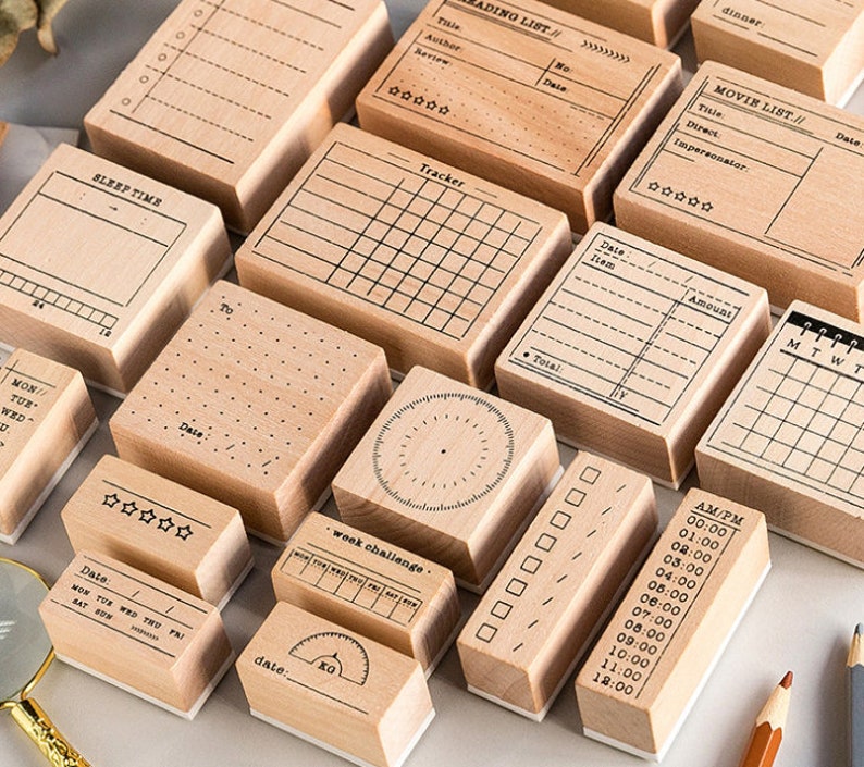 Scrapbooking Stamp\u00a0 Wooden Stamp Set\u00a0 Bullet Journal Midori Traveler\u2019s Notebook Sleep Time Tracker Rubber Stamp Planner Stamp\u00a0