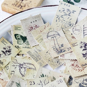 46pcs Vintage Forest Stamp Sticker Pack  / Junk Journal  /  Stickers / Planner Sticker Set