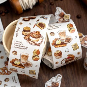 Handgetekende koffie dessert meisje washitape |  Coffee Lover-decoratietape | Collageplanner Junk Journal Album Scrapbooking Sticker Benodigdheden