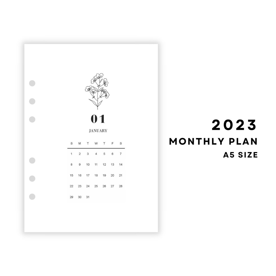 Printable 2023 Monthly Plan Planner Inserts A5 Size Monthly Overview