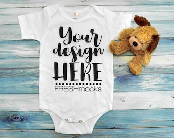 Download Laughing Giraffe Unisex Bodysuit Onesie Mockup White Body Suit Mock Up On Blue Wood Background Infant Baby Mockup Instant Download Free Templates Mockups Psd Download