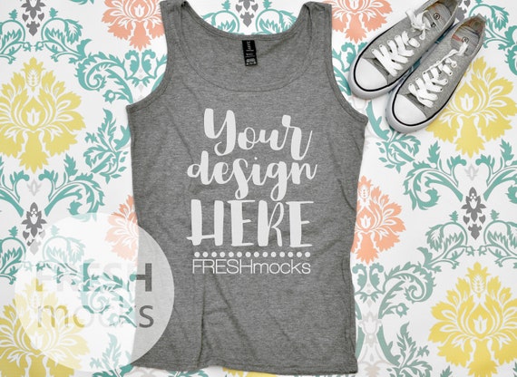 Anvil Ladies Lightweight Tank 882l Mockup Heather Graphite