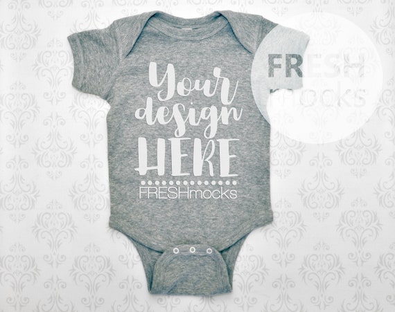 Rabbit Skins Unisex Bodysuit Mockup Heather Gray Body