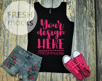 Anvil Ladies Lightweight Tank 882l Mockup Black Tank Top Etsy