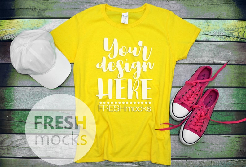 Download Gildan G500L Ladies Tshirt T-Shirt Tee MOCKUP Daisy Yellow ...