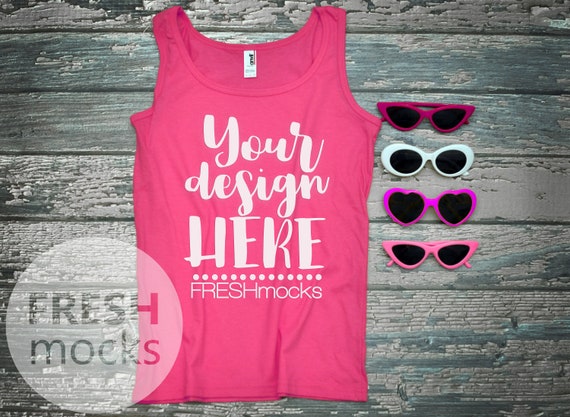 Anvil Ladies Lightweight Tank 882l Mockup Hot Pink Tank Top Etsy