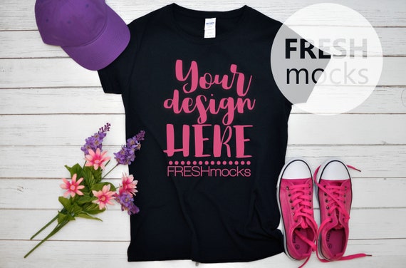 Gildan G500l Ladies Tshirt T Shirt Tee Mockup Ladies Black Etsy