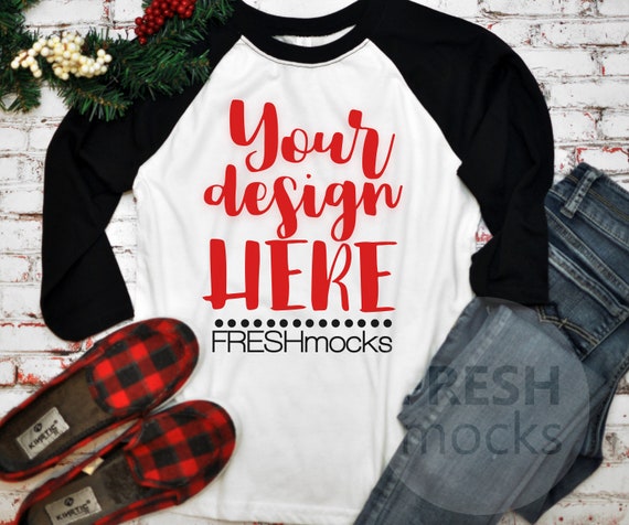 Next Level 3352 Raglan Tshirt T Shirt Tee Mockup Black White Etsy