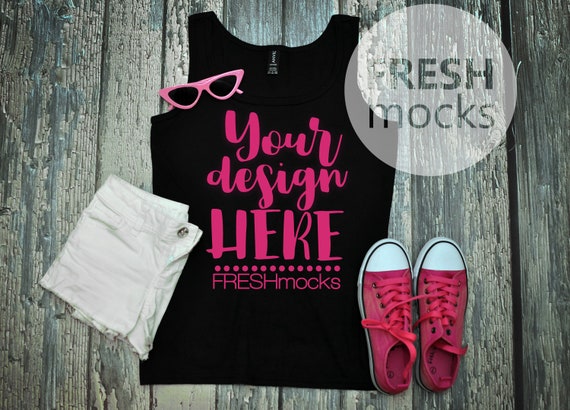 Anvil Ladies Lightweight Tank 882l Mockup Black Tank Top Etsy