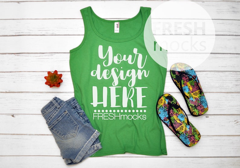 Anvil Ladies Lightweight Tank 882l Mockup Green Apple Tank Etsy