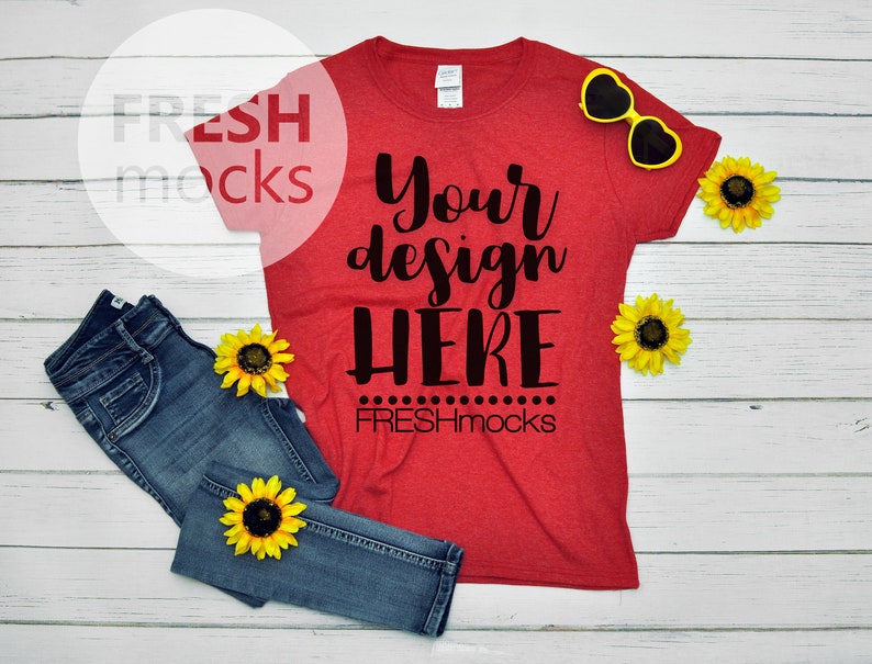 Download Gildan G500L Ladies Tshirt T-Shirt Tee MOCKUP Heather Red ...