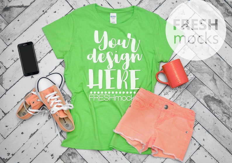 Download Gildan G500L Ladies Tshirt T-Shirt Tee MOCKUP Lime Green ...