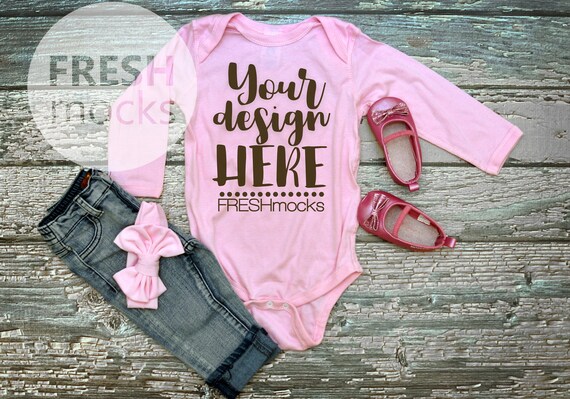 Rabbit Skins Unisex Long Sleeve Bodysuit Mockup Pink Body Etsy