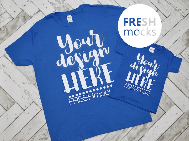 Download Gildan Royal Blue Mens Unisex And Toddler Unisex T Shirt Mockup On White Wood Background Daddy And Me Mock Up Royal Blue Family Mockups Art Collectibles Photography Delage Com Br