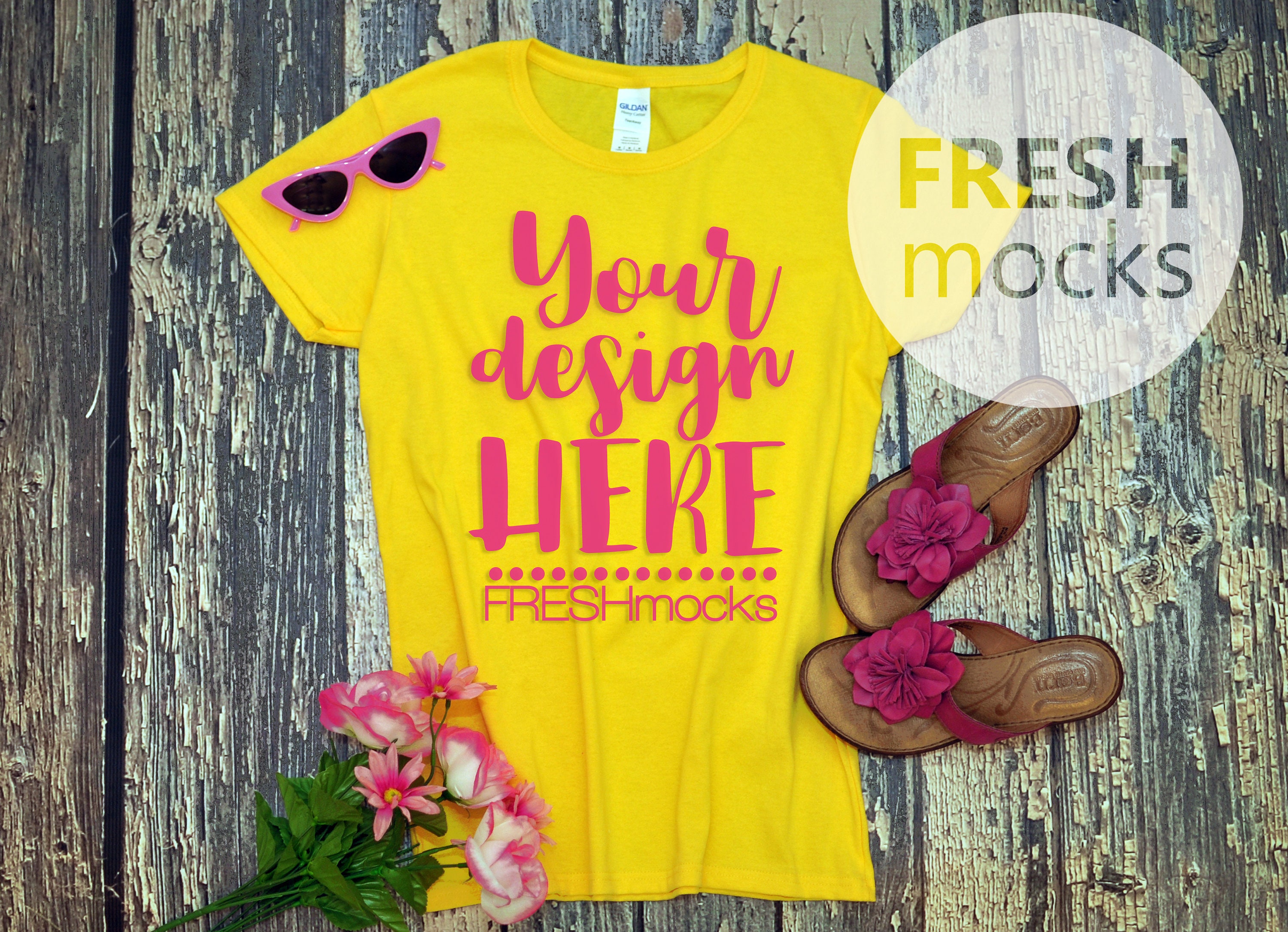 Download Gildan G500l Ladies Tshirt T Shirt Tee Mockup Daisy Yellow Etsy