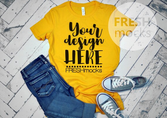 Bellacanvas 604 Ladies Tshirt T Shirt Tee Mockup Yellow Etsy