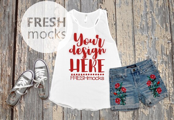 Lat Girls Relaxed Racerback Jersey Tank La2621 Mockup White Etsy