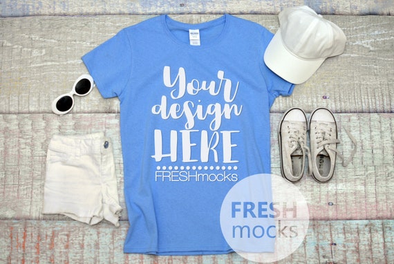 Gildan G500l Ladies Tshirt T Shirt Tee Mockup Carolina Blue Etsy