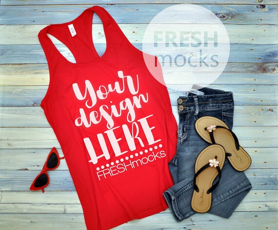 Bella Canvas Ladies Jersey Racerback Tank B6008 Mockup Red Etsy