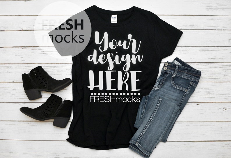 Download Gildan G500L Ladies Tshirt T-Shirt Tee MOCKUP Ladies Black ...