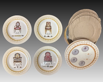 Porcelain Treasures - Antique Chairs, Set of 4 Dessert Plates (3 Sets Available)