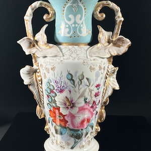 Old Paris Porcelain Handled Vase, 19th Century, 12&quot; Tall