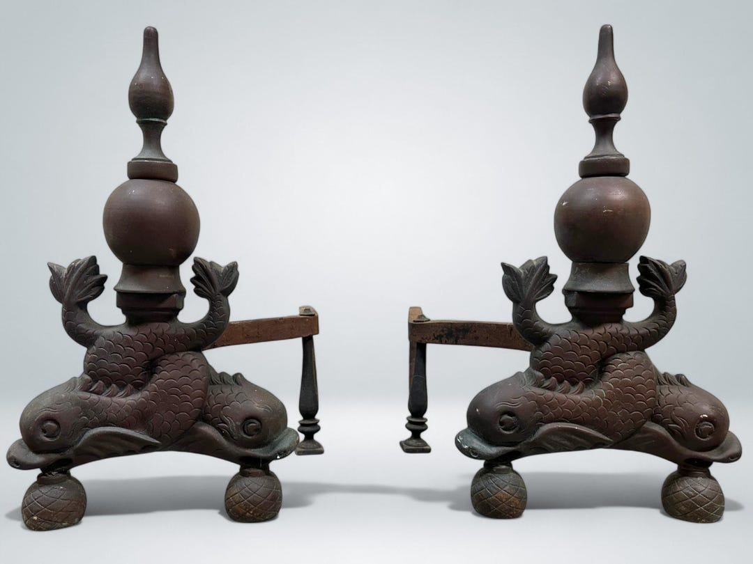 Bronze Double Dolphin Form Andirons, Late 19th Century - Etsy