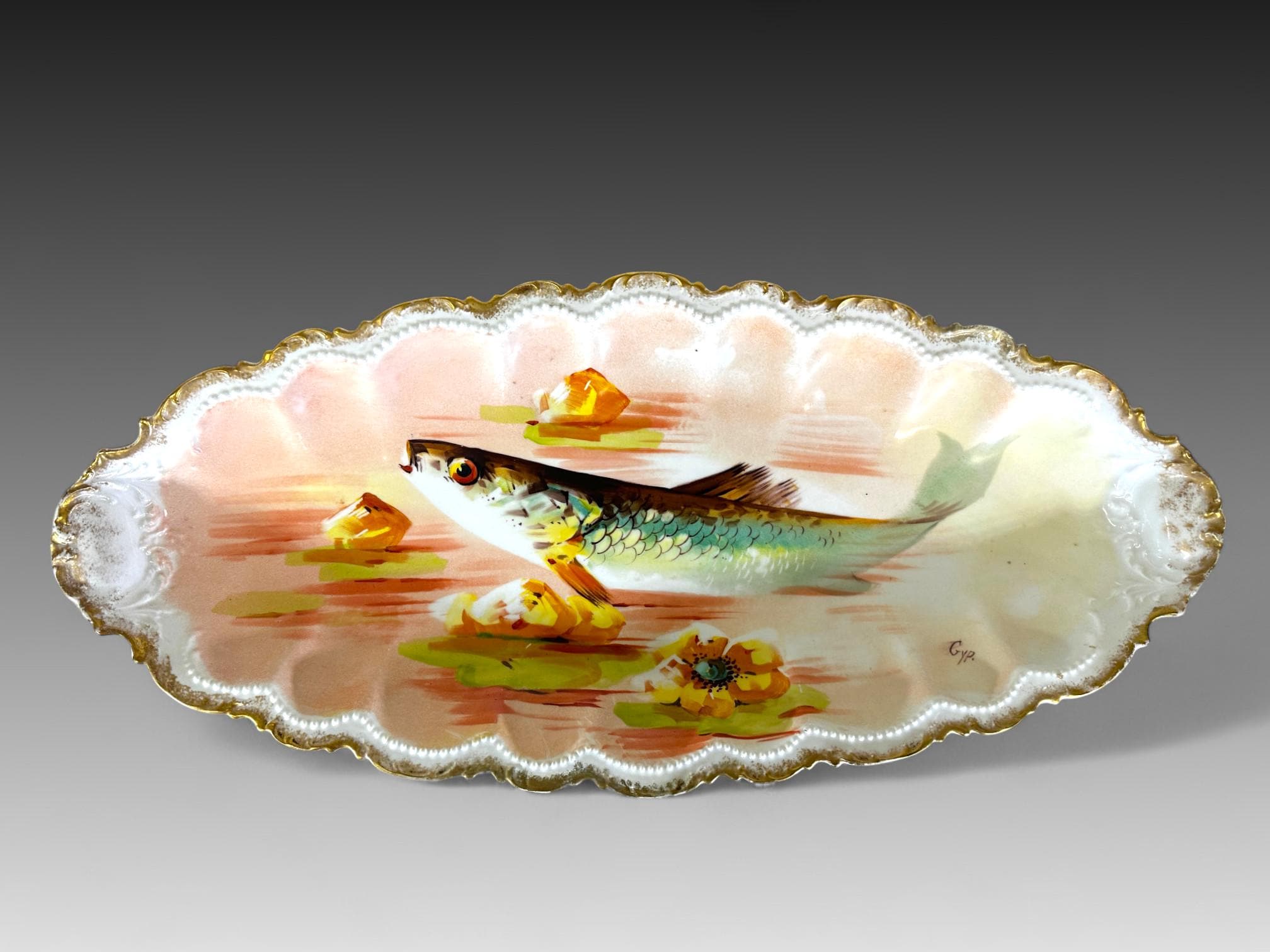 Limoges Coronet Hand Painted Fish Platter, Signed Gyp., ca. 1900