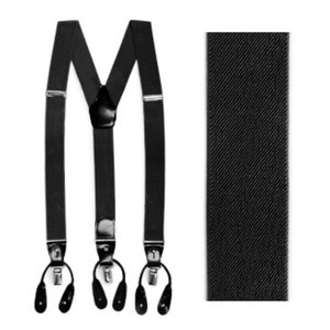 Black Suspenders for Men, Black Leather Button Tab and Clip Braces