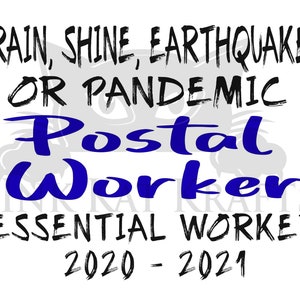 Postbode Essentiële arbeider 2 versies Regenschijn aardbeving of pandemie 2020 2021 PNG SVG Cricut Silhouet Sublimatie Mokken Geschenken