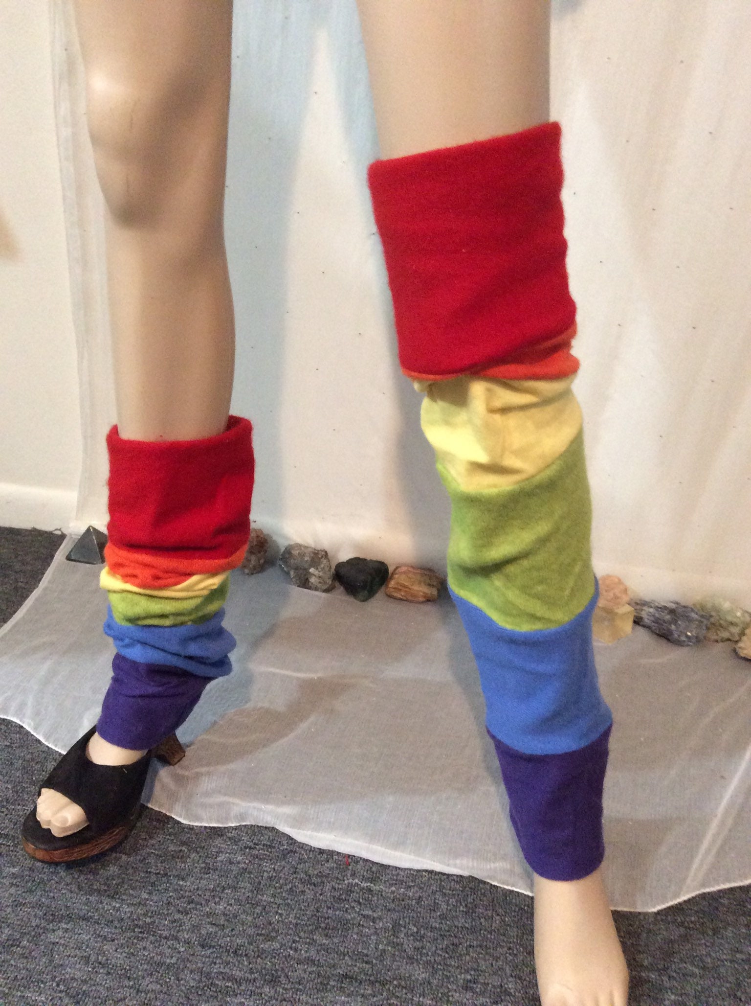 Rainbow cashmere legwarmers. thigh high elestic band Etsy