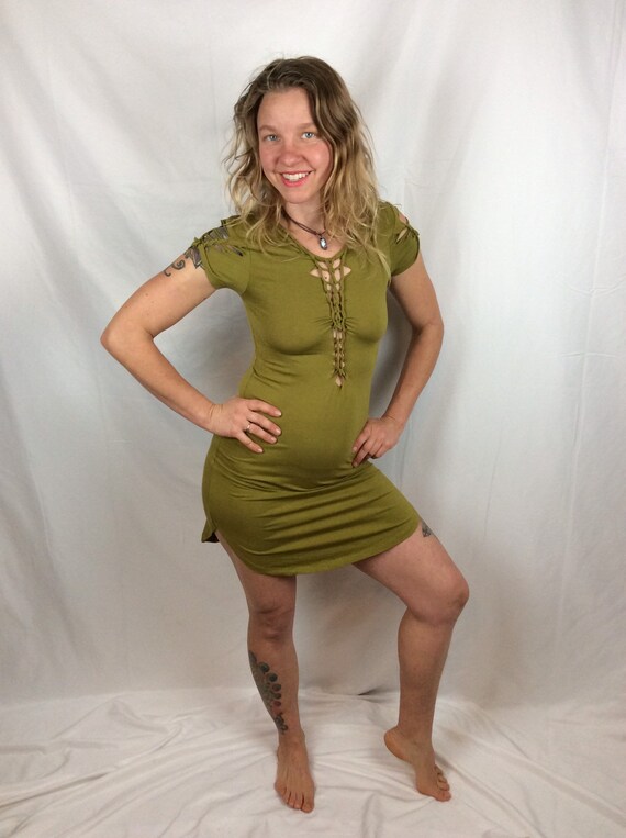 mustard green dress