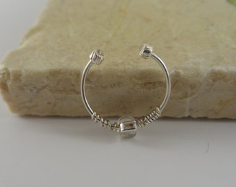 Sterling Silver Septum Ring With Clear Accent, Faux Septum Ring, Fake Septum Piercing, Fake Septum Ring, Nose Ring, Septum Piercing