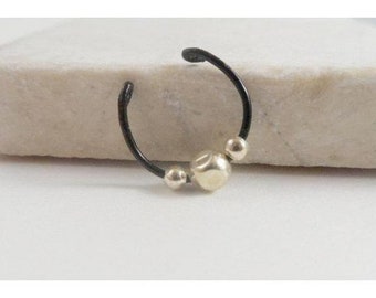 Fake Septum Ring, Black Faux Septum Ring With Metal Accents, Black Septum Ring, Septum Jewelry, Septum Ring Black, NO PIERCING NEEDED