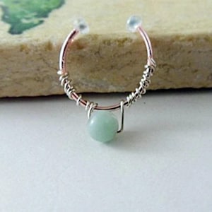 Opal Accent Faux Septum Ring - Rose Gold Fake Nose Ring for Non-Pierced Nose - Ornate Fake Septum Jewelry