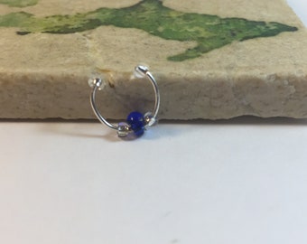 Fake Septum Ring - Silver And Blue Septum Ring - Silver Septum Ring - Septum Piercing - Fake Body Piercing
