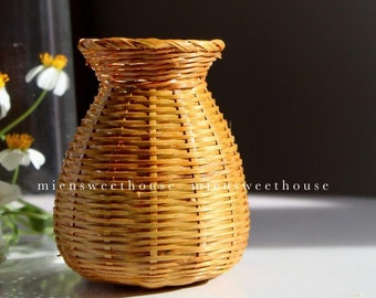 小さな竹かご：ベトナムの編み込み装飾（2.3x3.1x2.3インチ） - Etsy 日本