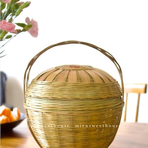 Handmade Woven Bamboo Basket With Handle, Japanese Style Decor - Etsy