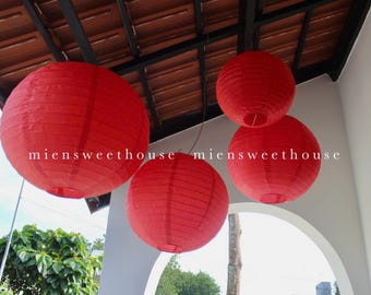 Red Paper Lanterns - Set of 5 - Wedding, Party, Lunar New Year