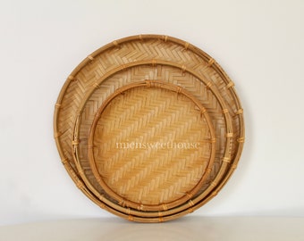 手編みの竹かごセット：ベトナムのフラットデコレーション - Etsy 日本