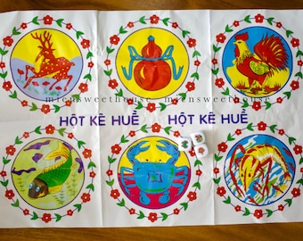 Wietnamska gra w kości Bau Cua Tom Ca | Tradycyjna wietnamska gra hazardowa | Gra planszowa na imprezę | Kostki plastikowe o średnicy 2 cm