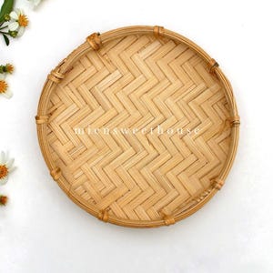 Tiny bamboo flat basket - Small bamboo basket for decorations - Bamboo Decor - Small Bamboo Baskets - Mini bamboo craft, handwoven bamboo