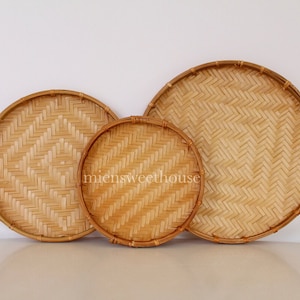 Bamboo flat baskets, handwoven bamboo basket, summer decor, decorate for your home, gift for mom, handmade basket, smoky flat baskets