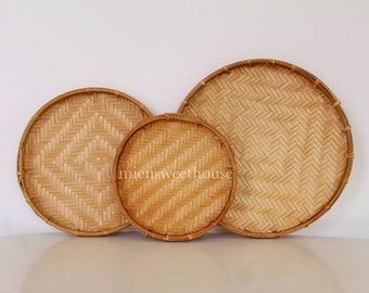 Bamboo flat baskets, handwoven bamboo basket, summer decor, decorate for your home, gift for mom, handmade basket, smoky flat baskets