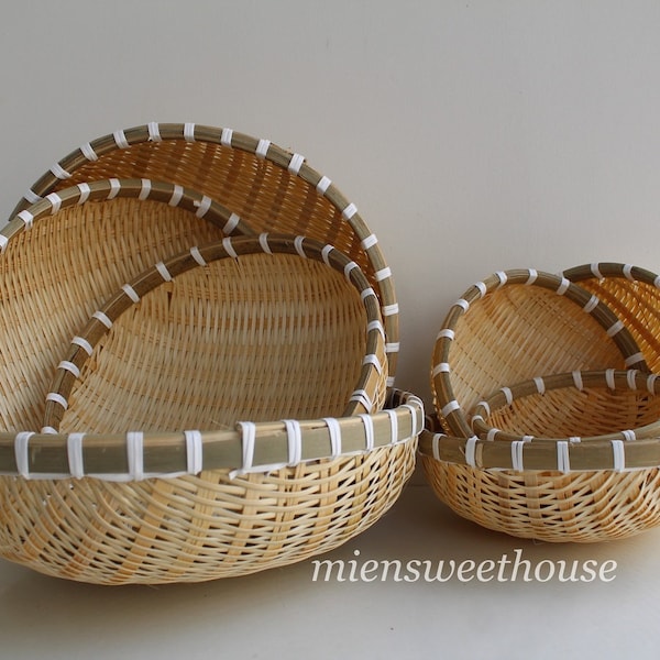 Combo Five Bamboo Basket - Cesto di bambù intrecciato a mano, arredamento estivo, decorare per la tua casa, regalo per la mamma / Cesto fatto a mano