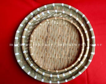 Set di cestini di bambù intrecciati a mano: vassoio decorativo estivo vietnamita